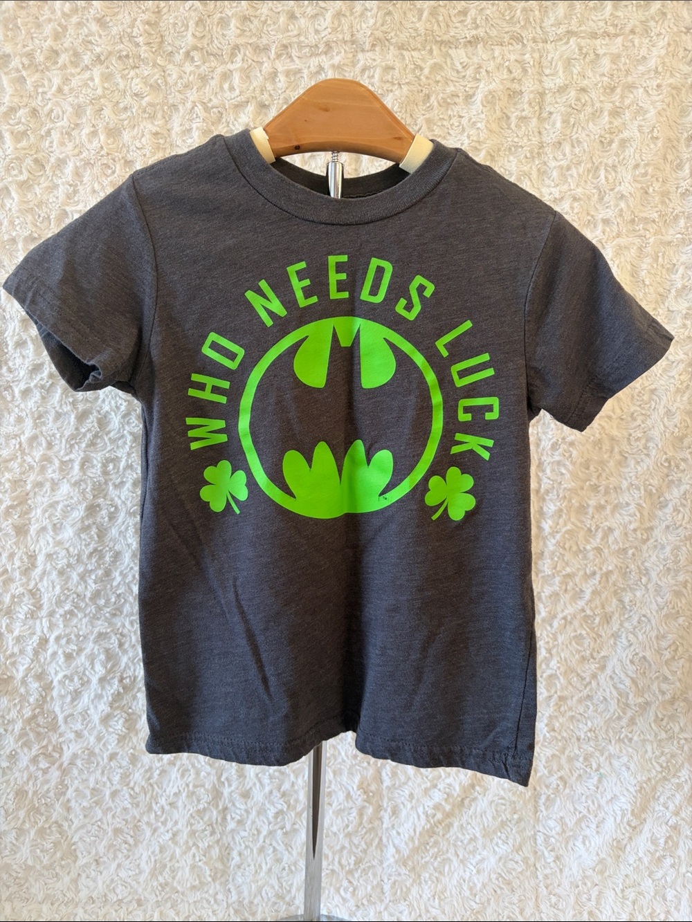 Batman Short Sleeve Tee in Dark Gray with Bright Green Graphic